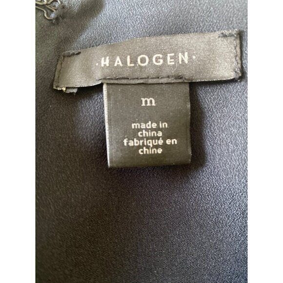 Halogen Navy Floral Wrap Dress, Sheer Puff Sleeves & Tulip Hem Women's Size M - Picture 9 of 10